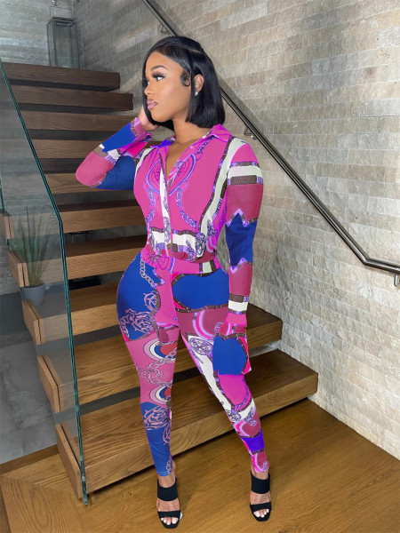 New fashion sexy slim positioning printing jumpsuit FE195