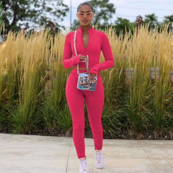 Women's sexy solid color sweater velvet long-sleeved multicolor sports two-piece suit YD8528