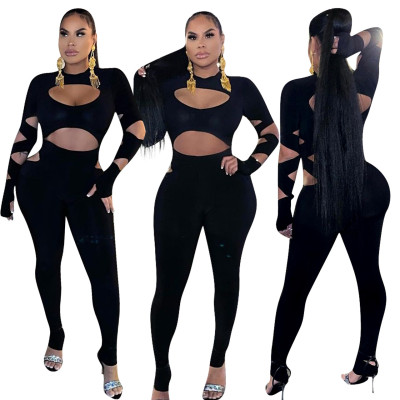 New sexy slim fit looped solid color jumpsuit FE191