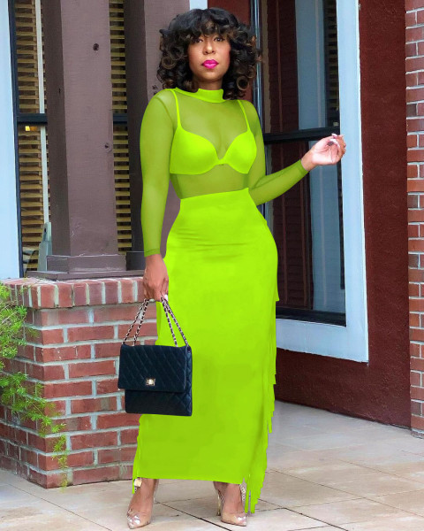 New fashion see-through mesh top and skirt two-piece suit YD8540