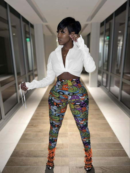 Women's new fashion sexy tight-fitting printing two-piece suit FE197