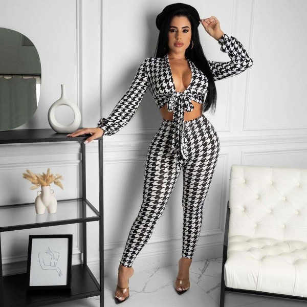 The new temperament slim houndstooth print two-piece suit FE183