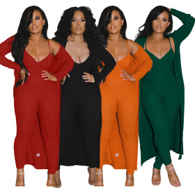 Fashion casual autumn/winter pit strip jumpsuit + long-sleeved jacket