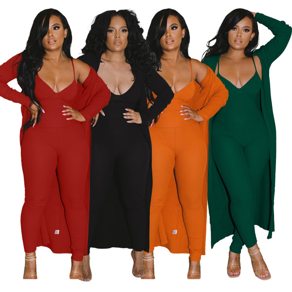 Fashion casual autumn/winter pit strip jumpsuit + long-sleeved jacket
