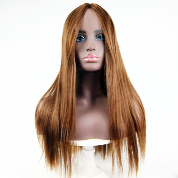 Wig black mid-length straight hair high temperature silk mechanism full headgear