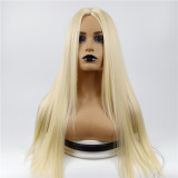 Wig black mid-length straight hair high temperature silk mechanism full headgear