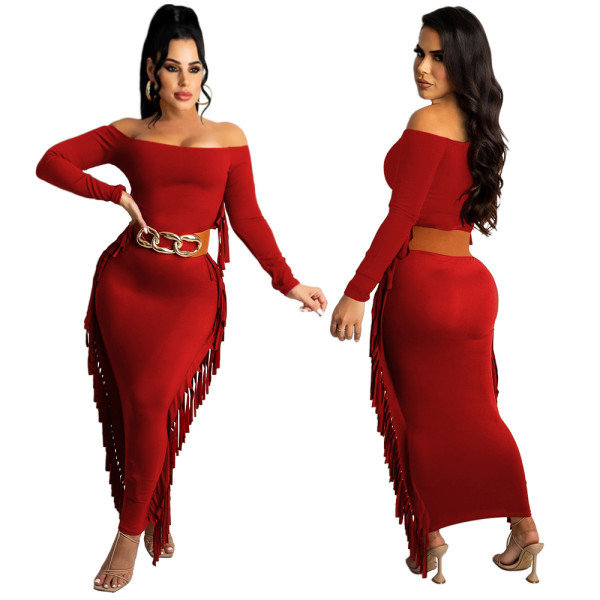 2021 autumn and winter new sexy fashion dress tassel dress