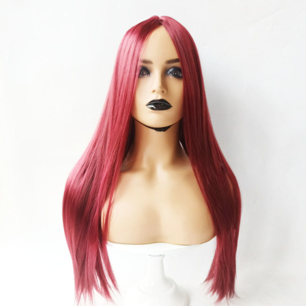 Wig black mid-length straight hair high temperature silk mechanism full headgear