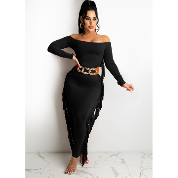 2021 autumn and winter new sexy fashion dress tassel dress