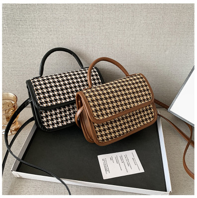 Retro small bag 2021 new trendy autumn and winter cloth children's bag shoulder handbag fashion lattice messenger small square bag