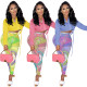 Two-piece long-sleeved shirt with mesh printing trousers