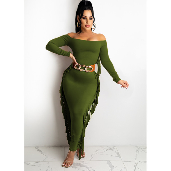 2021 autumn and winter new sexy fashion dress tassel dress