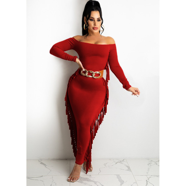 2021 autumn and winter new sexy fashion dress tassel dress