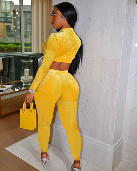 Suit autumn and winter new gold velvet solid color sexy two-piece suit