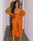 Fashion casual autumn/winter pit strip jumpsuit + long-sleeved jacket