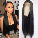 Hand-woven front lace wig headgear black long straight hair chemical fiber headgear T-shaped lace wig