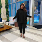 Fashion casual solid color bat sleeve split top trousers ribbed pit strip suit