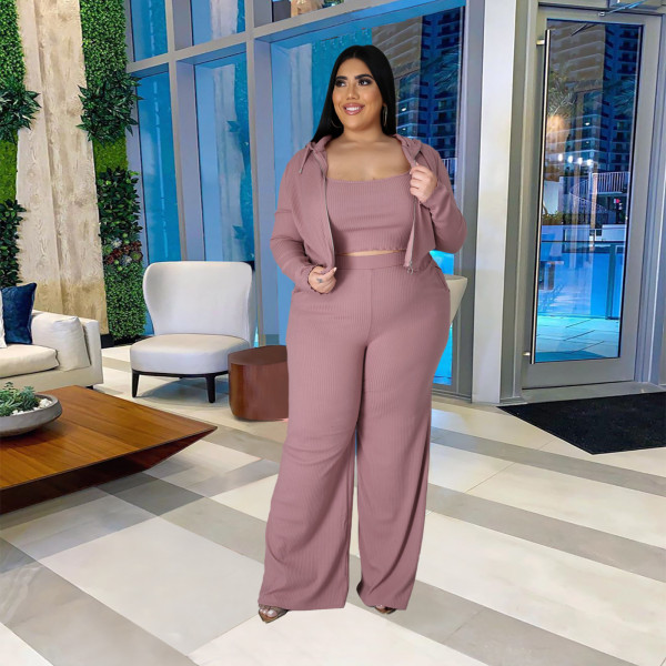 Fashion sports and leisure suit women temperament hoodie tube top wide leg pants three-piece pit strip