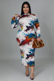 Fat lady plus size women's digital positioning printing mid-length skirt, two ways to wear front and back