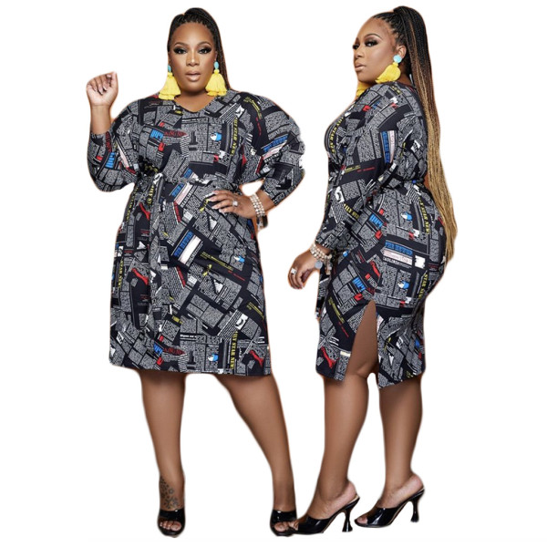 Letter digital printing plus size skirt fashion women's dress