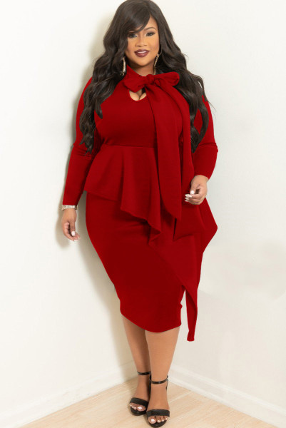 2021 autumn and winter new women's plus size dress fashion bow long-sleeved dress women