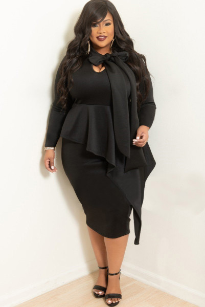 2021 autumn and winter new women's plus size dress fashion bow long-sleeved dress women