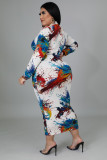 Fat lady plus size women's digital positioning printing mid-length skirt, two ways to wear front and back