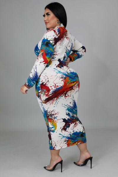 Fat lady plus size women's digital positioning printing mid-length skirt, two ways to wear front and back
