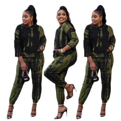Two-piece casual suit with hat plus size women's Amazon imitation cotton printing