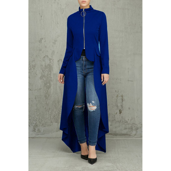 Autumn and winter new style long-sleeved high-neck slim zipper long skirt fake pocket irregular dress