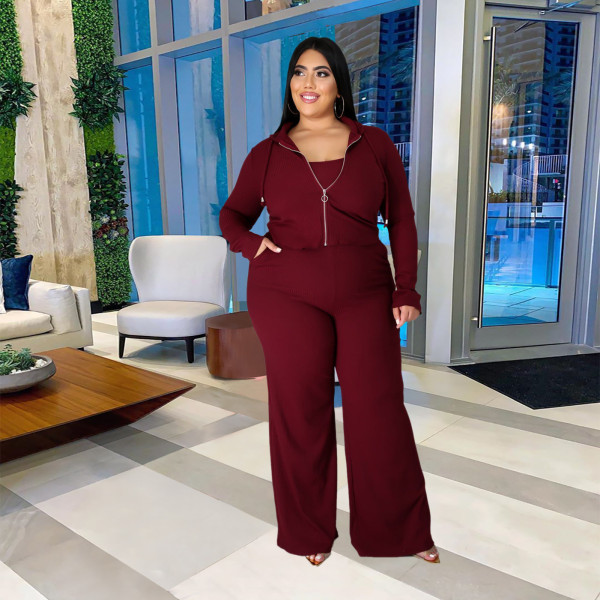 Fashion sports and leisure suit women temperament hoodie tube top wide leg pants three-piece pit strip