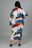 Fat lady plus size women's digital positioning printing mid-length skirt, two ways to wear front and back