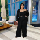 Fashion sports and leisure suit women temperament hoodie tube top wide leg pants three-piece pit strip