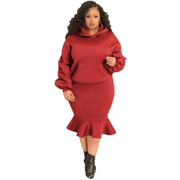 Fashion leisure sports fishtail skirt autumn and winter sweater suit plus size women's clothing