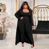 Autumn and winter new product high elastic pit strip three-piece solid color long-sleeved fashion casual suit