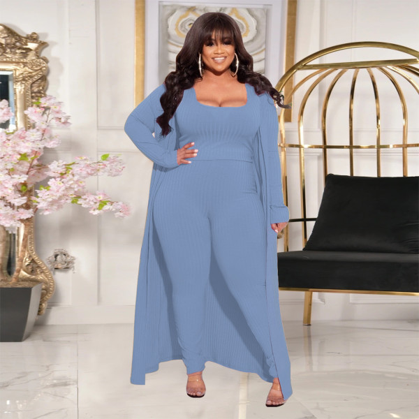 Autumn and winter new product high elastic pit strip three-piece solid color long-sleeved fashion casual suit