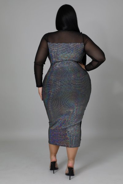 Fat woman plus size women's see-through long-sleeved dress fat woman dress fat woman dress
