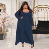 Autumn and winter new product high elastic pit strip three-piece solid color long-sleeved fashion casual suit