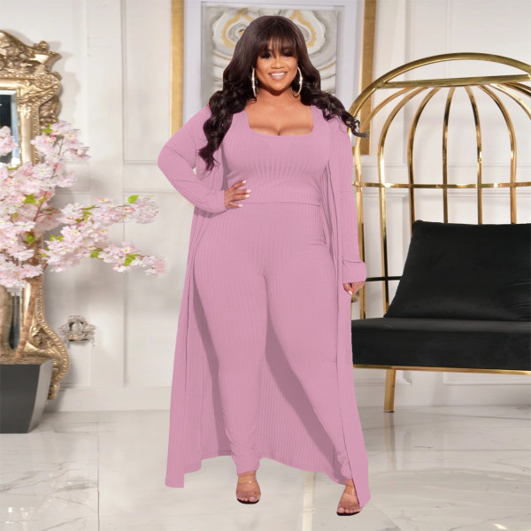 Autumn and winter new product high elastic pit strip three-piece solid color long-sleeved fashion casual suit