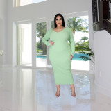 Autumn and winter solid color long-sleeved ribbed knitted cotton dress bottoming long skirt
