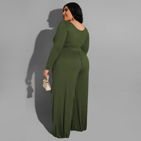 Pure color knitted fashion casual two-piece suit plus size women's suit