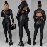 Autumn and winter fashion PU leather two-piece suit