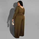 Pure color knitted fashion casual two-piece suit plus size women's suit