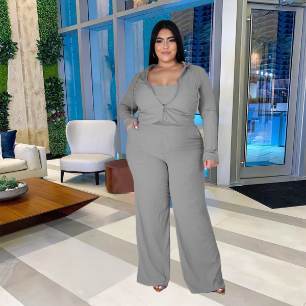 Fashion sports and leisure suit women temperament hoodie tube top wide leg pants three-piece pit strip
