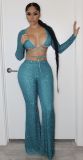 Women's new sexy long-sleeved chest-wrapped top and hip trousers two-piece suit