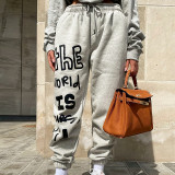 Women's winter new the world yours kid print drawstring trousers