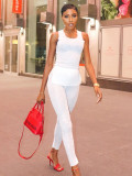 Women's 2021 Sleeveless Split T-shirt Fashion Slim See-through Pants Casual Suit Set
