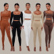 Women's autumn new solid color racer neck long-sleeved T-shirt high waist tight pants suit women