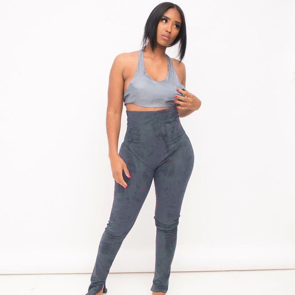 Women's 2021 autumn new solid color tight leggings slit suede high waist leggings women