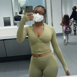 Fashion women's 2021 autumn solid color short hooded top sexy tight trousers suit